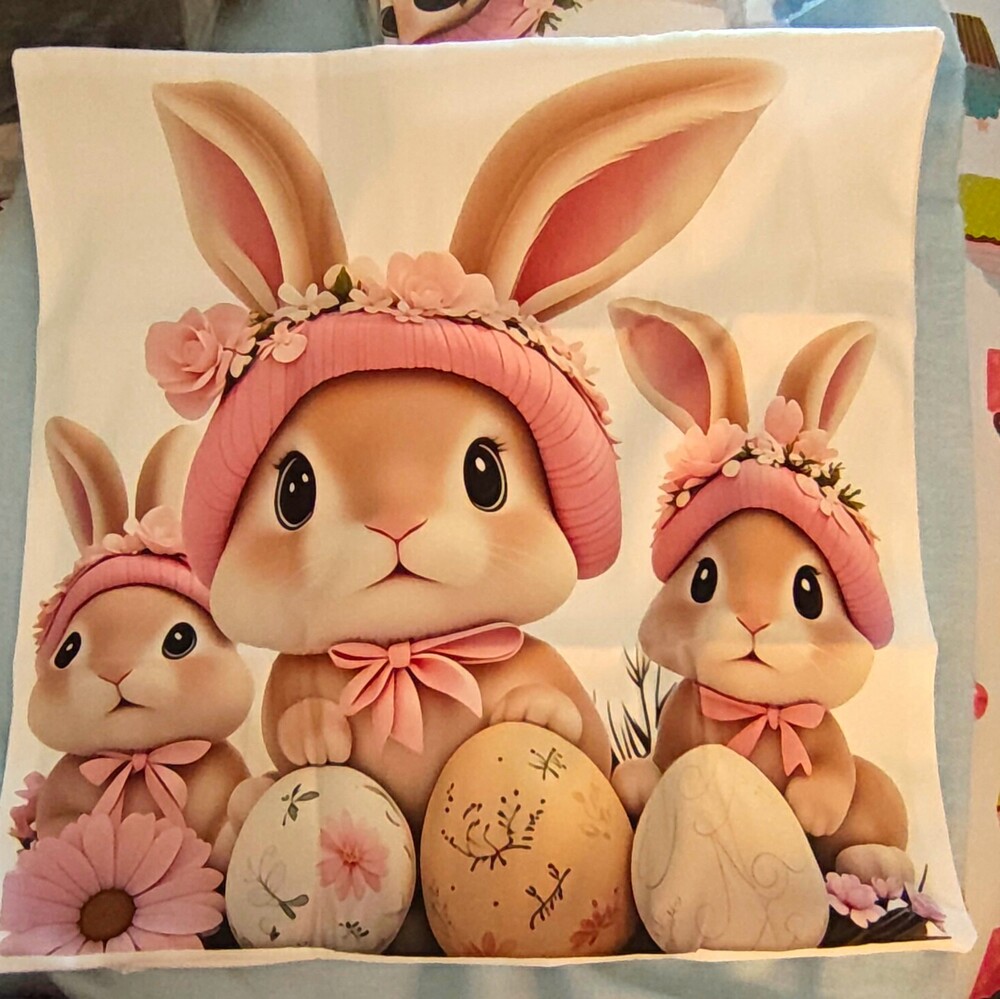 Easter Bunny Graphic Square Polyester Pillow Cover, White, Zip Closure
